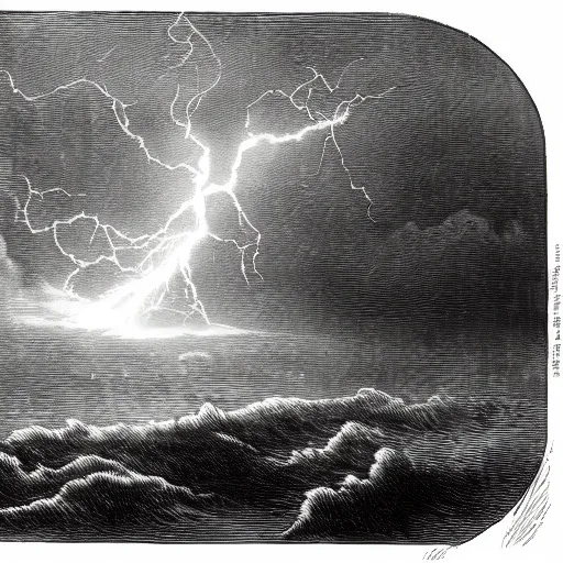 Image similar to drawing close up of large pepe the frog fighting lightning storm above a stormy ocean, by gustave dore, nineteenth century, black and white, vintage, science fiction, epic composition, dramatic lighting, highly detailed.