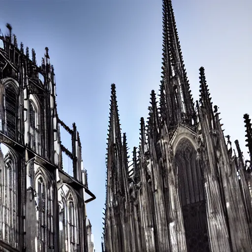 Image similar to the t - 1 0 0 0 made of liquid metal walking next to the cathedral of cologne, germany, volumetric lighting, sharp focus, ultra detailed, cgsociety - w 1 0 2 4 - n 8 - i