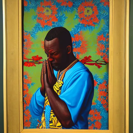 Painting Of A Man Praying In The Style Of Kehinde Wiley | Stable Diffusion