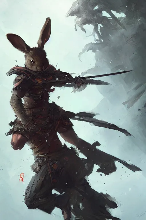 Image similar to adorable bunny ronin warrior detailed fantasy concept of by Greg Rutkowski