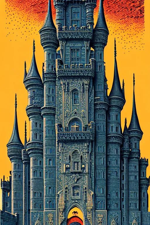 Image similar to ornate open gateway into a majestic castle, high details, intricately detailed, by vincent di fate, inking, 3 color screen print, masterpiece, trending on artstation,, sharp, details, hyper - detailed, hd, 4 k, 8 k