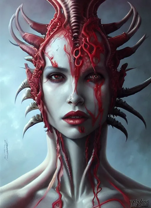 Prompt: a hyper detailed face portrait of the queen of blades, diablo 4 lilith xenomorph, by tom bagshaw, by zdzisław beksinski, trending on artstation