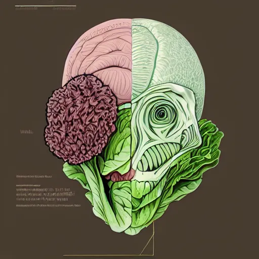 Image similar to the anatomy of a head of lettuce that looks like a handsome man, an ultrafine detailed painting by james jean, intricate linework, full color, studio ghibli, behance contest winner, vanitas, angular, altermodern, unreal engine