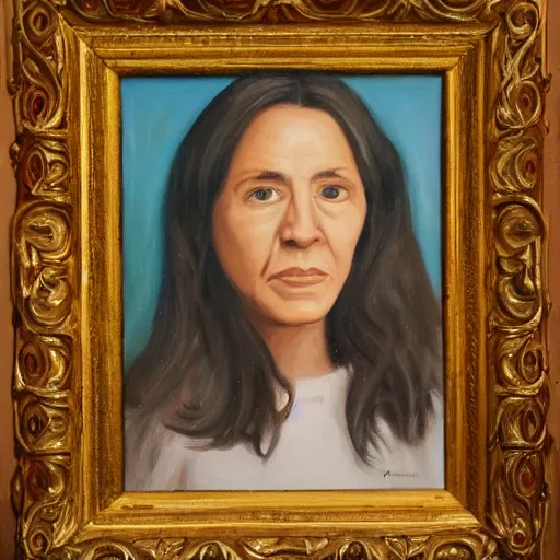 Prompt: a portrait painting of manuela ruiz esparza