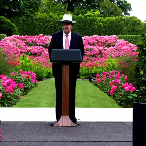 Prompt: Matt Drudge speaking in the Rose Garden. White House Photo.