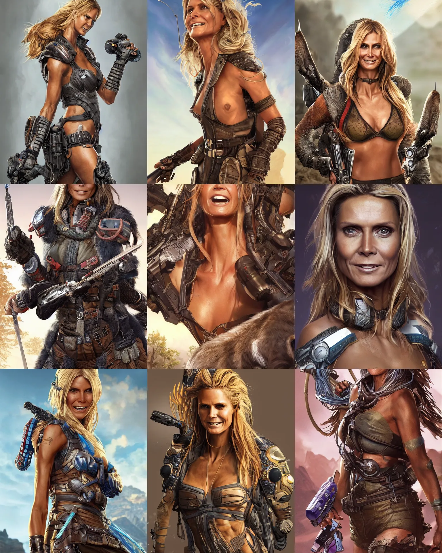 Prompt: Heidi Klum as an Apex Legends character digital illustration portrait design by, Mark Brooks and Brad Kunkle detailed, gorgeous lighting, wide angle action dynamic portrait