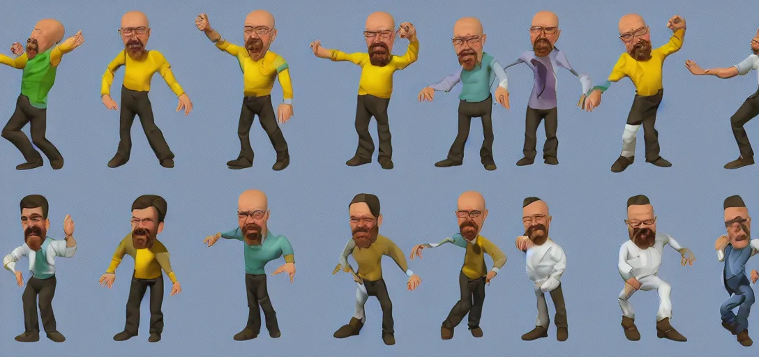 Prompt: sprite sheet of walter white dancing. animation, frames, free asset, unreal engine, 8 k, realistic