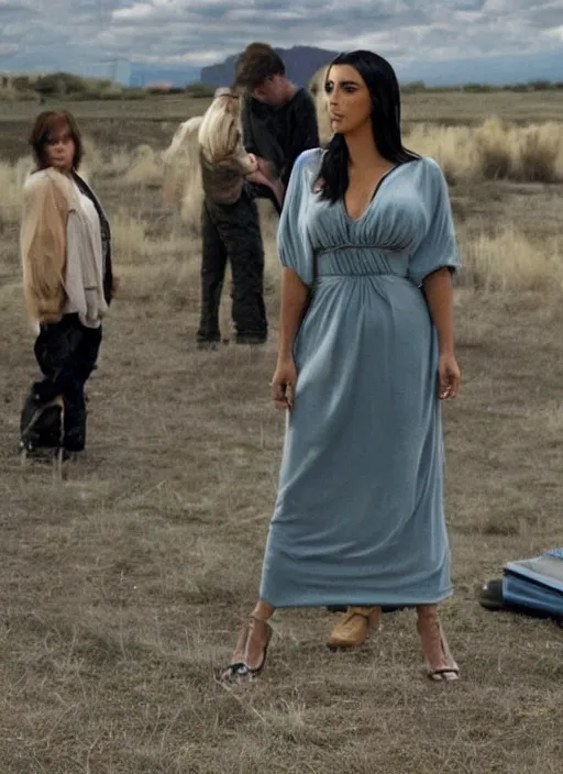 Prompt: movie still of kim kardashian in the tv show breaking bad.