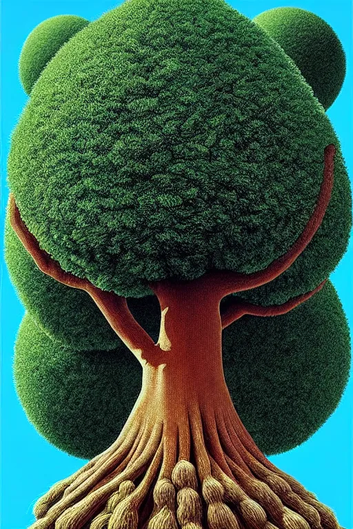 Prompt: a pompom tree with a very very very very tall!! trunk, viewed from below, ant perspective, digital illustration by chris van allsburg and artgerm, surreal, photorealistic