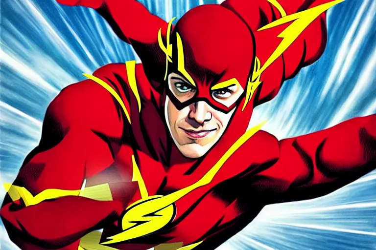 Prompt: the flash, delivering packages for amazon, art in the style of alex ross