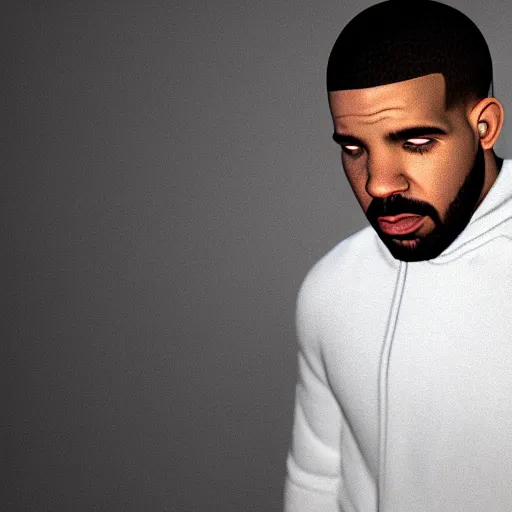 Image similar to 3d nft of drake, opensea nft, cinematic lighting, white background