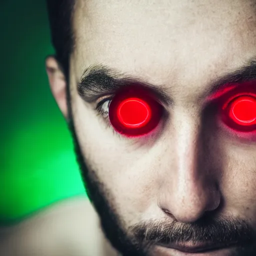 Image similar to a man with red glowing eyes