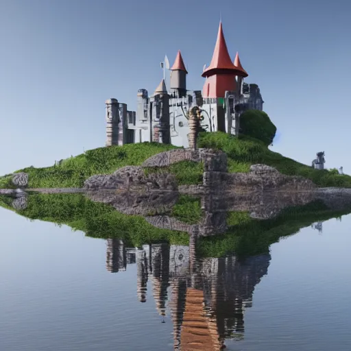 Image similar to futuristic medieval castle on a floating rock above the ground