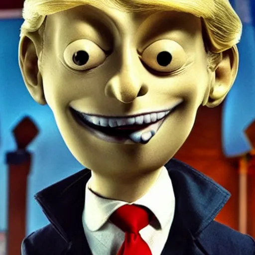 Image similar to donald trump from coraline movie, very detailed face