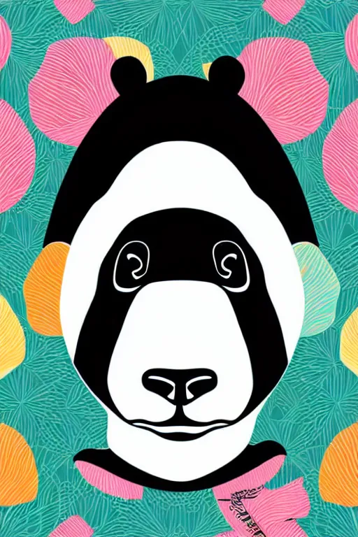 Image similar to minimalist boho style art of a colorful panda, illustration, vector art