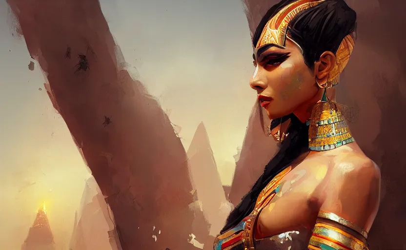Prompt: A painting of a beautiful Egyptian woman trending on artstation in the style of Greg Rutkowski