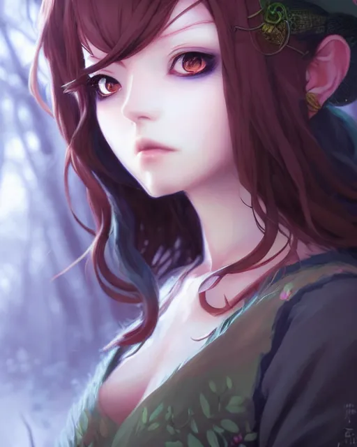 Prompt: character concept art of an anime forest witch | | cute - fine - face, pretty face, realistic shaded perfect face, fine details by stanley artgerm lau, wlop, rossdraws, james jean, andrei riabovitchev, marc simonetti, and sakimichan, tranding on artstation