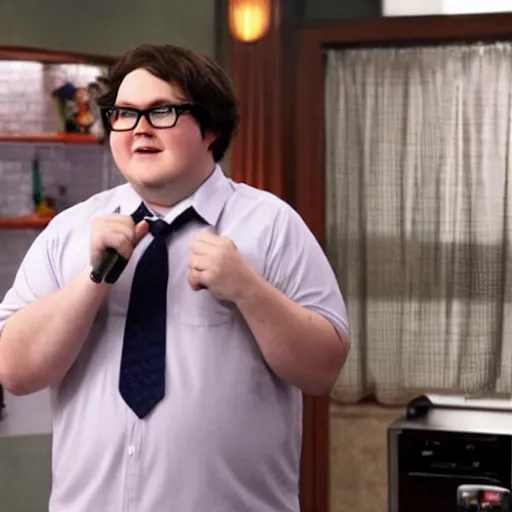 Image similar to clark duke pretending to be brian baumgartner