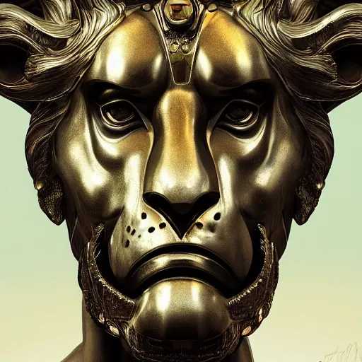 Prompt: Very very very very highly detailed epic zoom out photo of face with lion venetian mask, intricate, dystopian, sci-fi, extremely detailed, digital painting, artstation, concept art, smooth, sharp focus, illustration, intimidating lighting, incredible art by Artgerm and Vincent di Fate