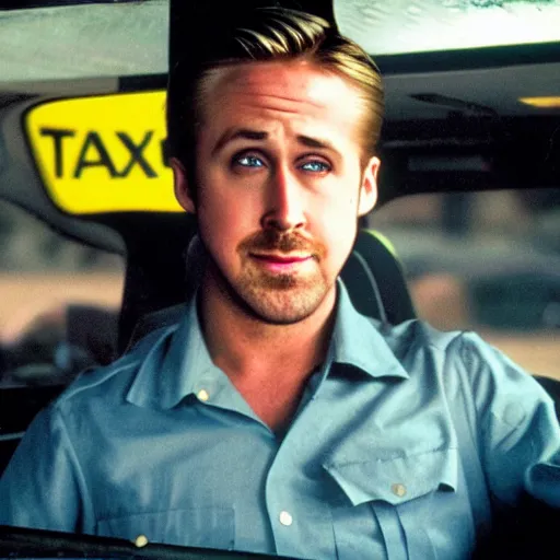 Image similar to ryan gosling working as taxi driver in simpsons
