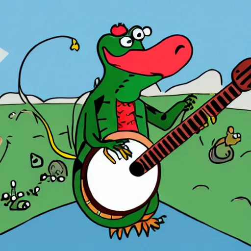 Prompt: cartoon crocodile playing a banjo