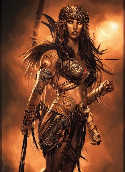 Prompt: a highly detailed symmetrical painting of a female amazon warrior with piercing beautiful eyes in dark tomb setting, dynamic lighting, ambient lighting, trending on artstation, art by artgerm and karol bak and mark brooks