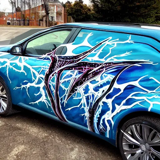 Image similar to neuron edges graphic style painted on a car