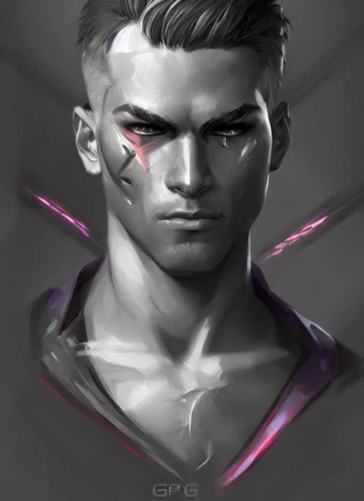 Image similar to « a portrait of a muscular cyberpunk male warrior, a digital painting by charlie bowater, featured on cgsociety, fantasy art, behance hd, wiccan, artstation hd »