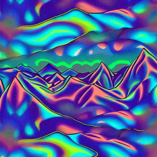 Image similar to psychedelic mountains, heatmap skies, photorealistic