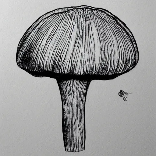 Image similar to mushroom, sketch, illustration, cross hatched, black ink on white paper