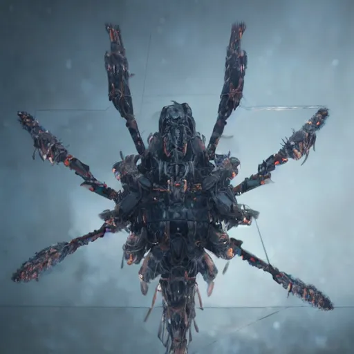 Image similar to make a giant crystal spider by greg rutkowski, sung choi, mitchell mohrhauser, maciej kuciara, johnson ting, maxim verehin, peter konig, 8 k photorealistic, cinematic lighting, hd, high details, dramatic, atmosphereric, trending on artstation