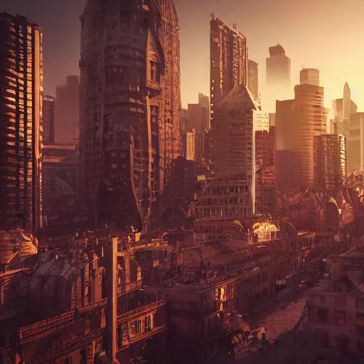 Image similar to 8 k hd detailed octane render of a steampunk city skyline