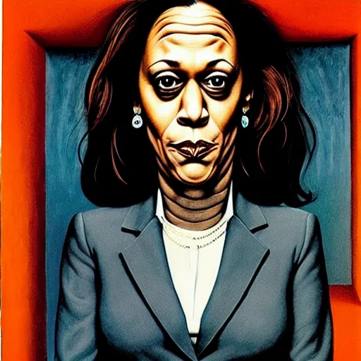 Image similar to portrait of kamala harris wearing pantsuit by otto dix, junji ito, hr ginger, jan svankmeyer, beksinski, claymation, hyperrealistic, aesthetic, masterpiece