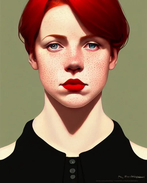 Prompt: a detailed portrait of a pretty!! female with red hair and freckles who is president of the united states, 1 9 0 2, by ilya kuvshinov, digital art, dramatic lighting, dramatic angle, 2 0 th century