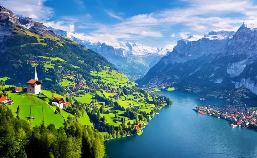 Prompt: Beautiful switzerland landscape heaven