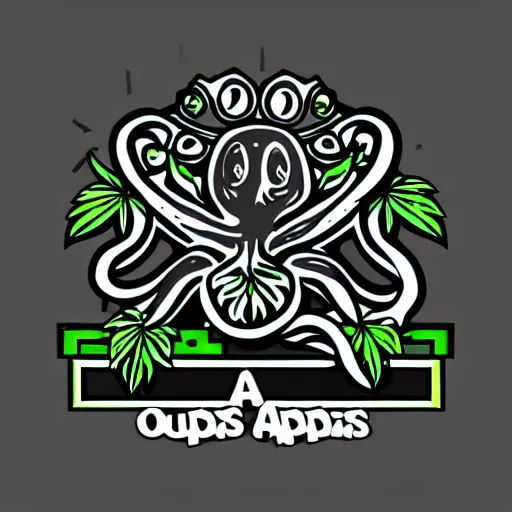 Image similar to a logo for an octopus marijuana app, simple logo, iconography, vector app logo,