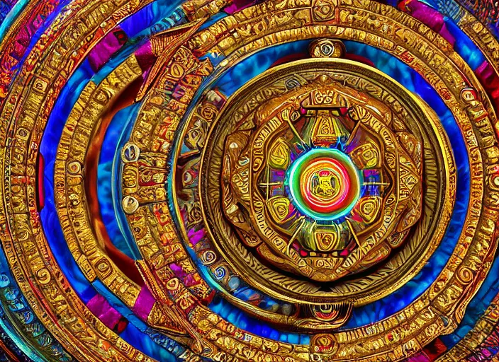 Image similar to hyperrealism, detailed textures, photorealistic 3 d render, a coloured beautiful mystical tibetan kalachakra crystal mandala with sanskrit writing, sharp focus, ultra realistic, ultra high pixel detail, cinematic, intricate, cinematic light, concept art, illustration, art station, unreal engine 8 k