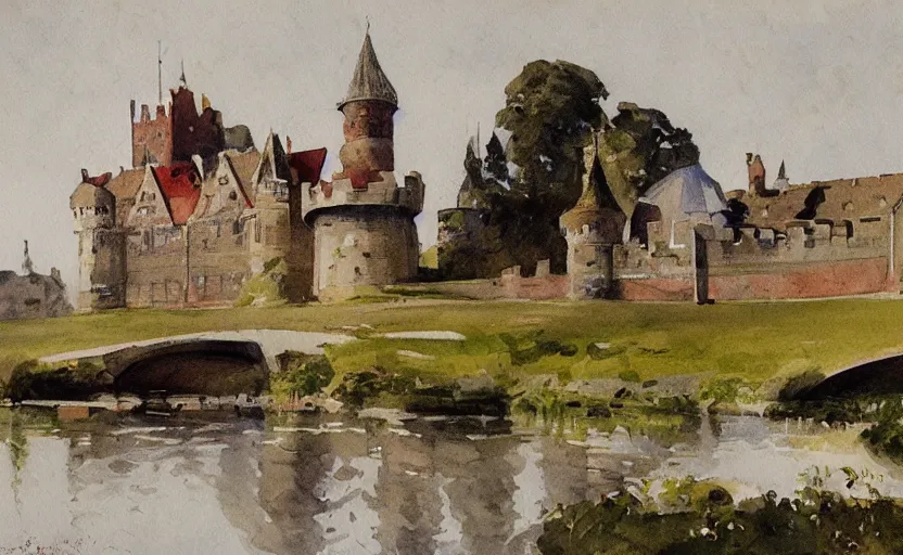 Prompt: orebro castle aquarelle painting by anders zorn