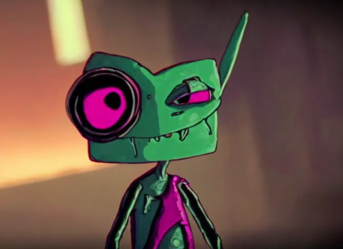 Image similar to film still of gab from invader zim in the new scifi movie, 4 k
