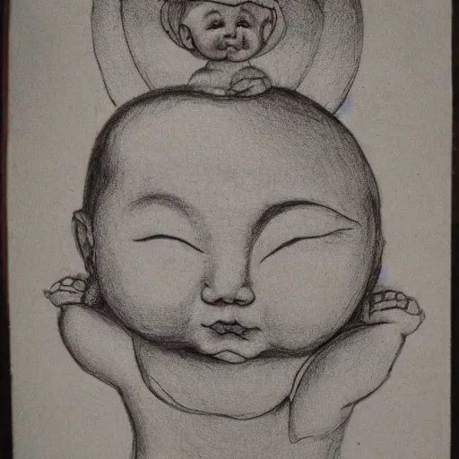 Image similar to cherub with 4 faces, child drawing