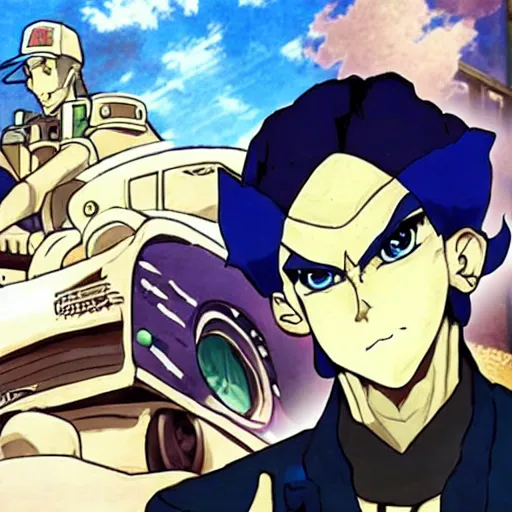 Image similar to old mechanic, jojo anime style