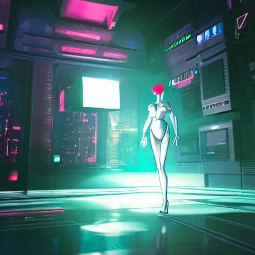 Prompt: Cybernetic Ghost in the shell in a night club, octane