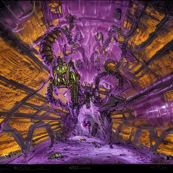 Image similar to detailed shot of inside a cavernous living stomach of a giant mecha dragon, the walls purple and pulsing, slimy and hot, lots of acid pooling up on the floor, digesting a bunch humans that ended up inside, food pov, micro pov, vore, digital art, furry art, high quality, 8k 3D realistic, macro art, micro art, Furaffinity, Deviantart, Eka's Portal, G6