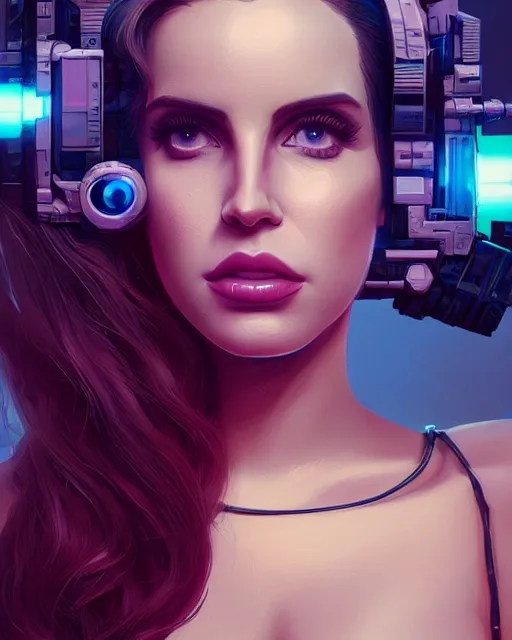 Image similar to portrait of lana del rey as a cyborg. intricate abstract. intricate artwork. by tooth wu, wlop, beeple, dan mumford. octane render, trending on artstation, greg rutkowski very coherent symmetrical artwork. cinematic, hyper realism, high detail, octane render, 8 k, iridescent accents