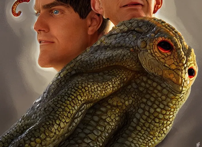 Image similar to hydra of lerna with two heads, one head is lloyd christmas, the other head is harry dunne ( from dumb and dumber ), serpentine water monster, d & d, fantasy, portrait, highly detailed, digital painting, trending on artstation, concept art, sharp focus, illustration, art by artgerm and craig mullins