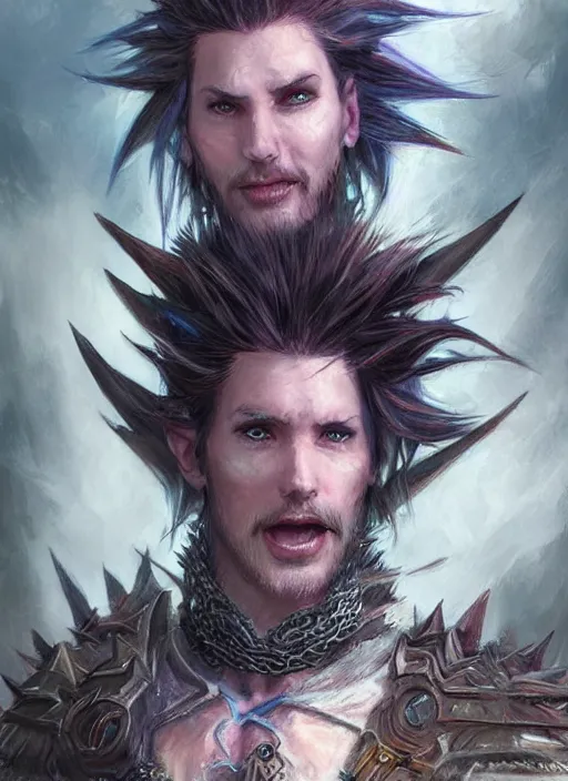 Prompt: human spiky hair, ultra detailed fantasy, dndbeyond, bright, colourful, realistic, dnd character portrait, full body, pathfinder, pinterest, art by ralph horsley, dnd, rpg, lotr game design fanart by concept art, behance hd, artstation, deviantart, hdr render in unreal engine 5