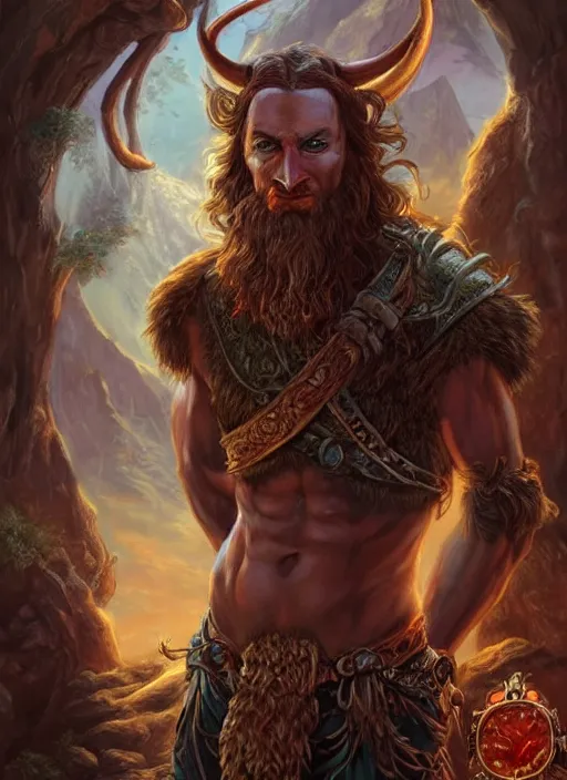 Prompt: satyr, ultra detailed fantasy, dndbeyond, bright, colourful, realistic, dnd character portrait, full body, pathfinder, pinterest, art by ralph horsley, dnd, rpg, lotr game design fanart by concept art, behance hd, artstation, deviantart, hdr render in unreal engine 5
