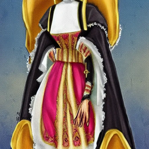 Image similar to female character design inspired by venice carnival and nun outfit | | art by greg rutswork and lois van barlee