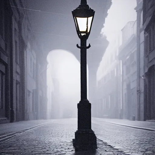 Image similar to lonely duck under a street light, foggy, beautiful lighting, high detail, by august friedrich schenck