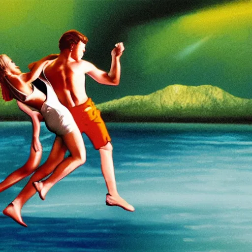 Prompt: an artistic render from the lake scene in the movie dirty dancing